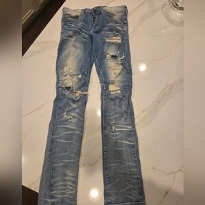 Men's Skinny Distressed Jeans - Light Blue